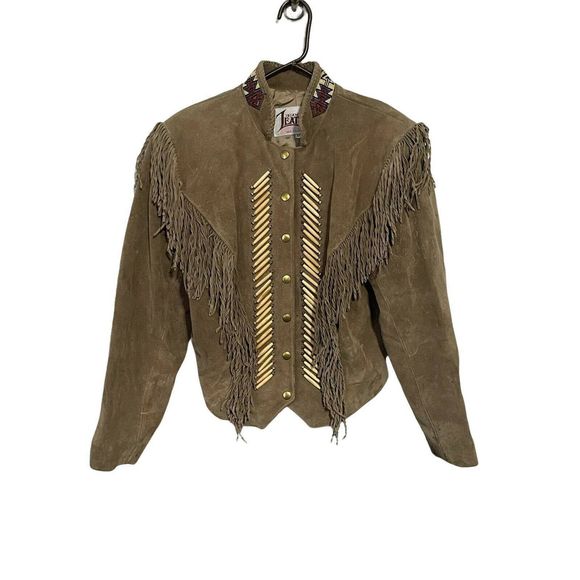 Diamond Leathers Fringe Beaded Embellished Brown Leather Crop Western Jacket 12 - Picture 1 of 11